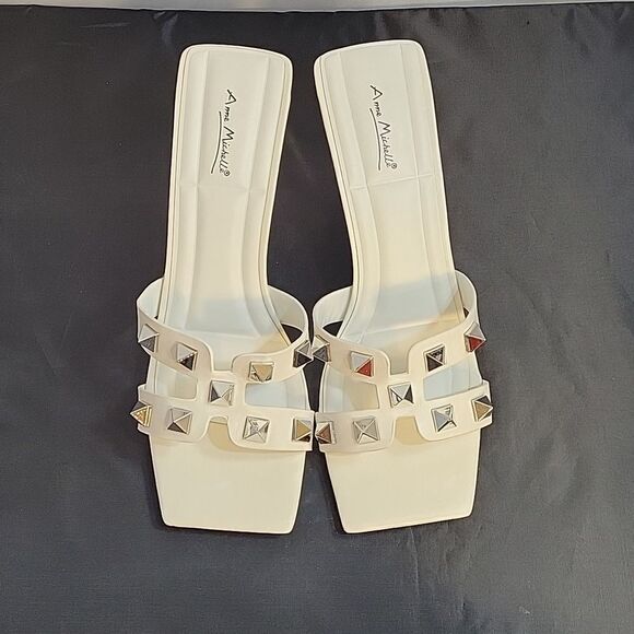 BRAND NEW ANNE MICHELLE SILVERTONE ROCKSTAR MULE SQUARE TOE WOMEN"S SANDAL - Picture 1 of 12